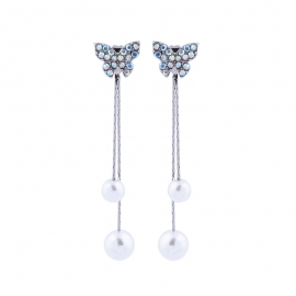 Long super fairy face thin earrings fashion diamond butterfly earrings female temperament s925 silver needle earrings