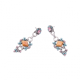 Retro diamond-shaped gemstone geometric earrings simple wild fresh hollow flower earrings european and american wish cross-border jewelry