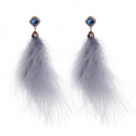 Long exaggerated geometric diamond-studded feather pendant earrings women european and american style fashion earrings