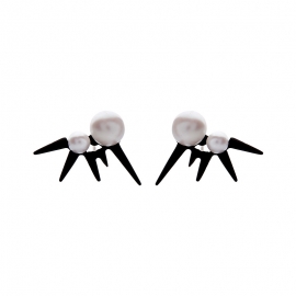 Japanese and korean light luxury high-end earrings fashion s925 silver needle earrings female creative rivet pearl earrings