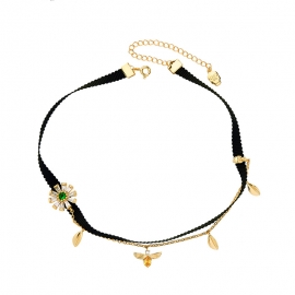 Cute little bee flower zircon inlaid diamond ribbon necklace female japanese and korean style fashion simple temperament necklace