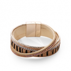 Summer foreign trade explosion models european and american popular horsehair jewelry diamond multi-layer leather bracelet winding buckle bracelet