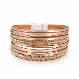 Amazon explosive bracelet european and american fashion bracelet multilayer leather thin chain copper tube sticker diamond bracelet hot sale