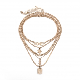 Cross-border hot-selling in europe and america 5 punk wild letter honey maple leaf coin pendant necklace set