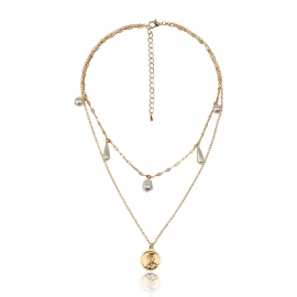 Cross-border jewelry elegant classic portrait embossed imitation pearl pendant ladies double necklace