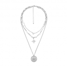 Cross-border hot-selling jewelry trendy all-match diamond-studded six-pointed star disc five-pointed star pendant multilayer necklace