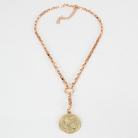 Fashion retro all-match style ladies portrait embossed round brand pendant necklace