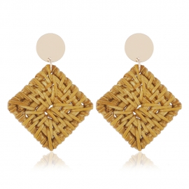 Ethnic style retro geometric vine hand-woven earrings european and american cross-border beach style exaggerated rattan earrings