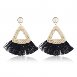 European and american style big brand exaggerated handmade vine woven earrings geometric triangle ethnic retro tassel earrings