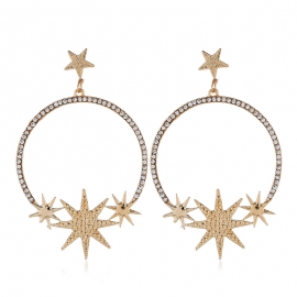 European and american style exaggerated fashion all-match trend geometric ear jewelry alloy star and moon flashing diamond street shooting star earring female