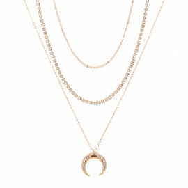 Cross-border e-commerce amazon explosive jewelry europe and america multilayer retro moon horn pendant choker diamond necklace