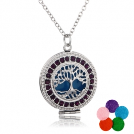 Exquisite hollow multicolor crystal tree of life aromatherapy necklace fashion perfume essential oil distributor copper pendant