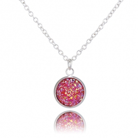 Hot sale in europe and america, silver round heart pendant, multi-color crystal cluster love necklace, imitation natural stone jewelry