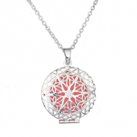 925 silver plated hollow round photo box pendant yoga lotus fragrance color cotton pad fragrance dispenser necklace