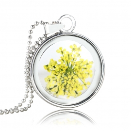 Korean version of natural dried flower pendant jewelry fashion transparent round crystal glass necklace sweater chain