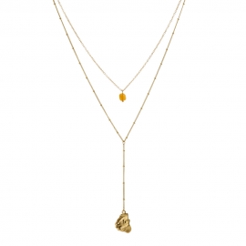 Hot selling source in europe and america fashion golden yellow natural stone card neck chain golden shaped beating water drop pendant