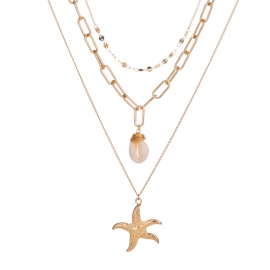 Wish amazon new fashion beach shell multilayer necklace metal starfish pendant jewelry spot wholesale