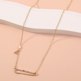 Cross-border creative metal daily wear simple japanese and korean street shooting net celebrity temperament diamond pin necklace clavicle chain