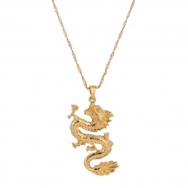 European and american cross-border hot-selling fashion trend street hip-hop men and women necklaces gold wild dragon totem pendant necklace