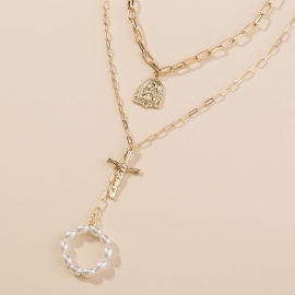 European and american hot-selling new products handmade beaded pendant fashion street shooting wild multi-layer chain cross pendant necklace