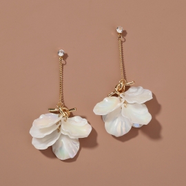 Korean version of popular small fresh girl knotted colorful pearl white petal earrings earrings long tassel earrings