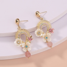 European and american cross-border hot-selling flower earrings, diamond-studded pure white pearl flower metal temperament fashion ladies earrings