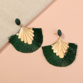 European and american cross-border fashion creative earrings exaggerated bohemian green tassel geometric stud earrings