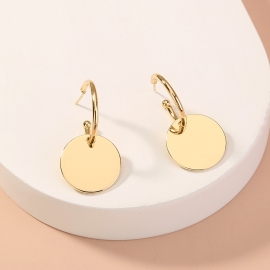 European and american foreign trade hot-selling jewelry, simple metal c-shaped ear hook, personalized fashion round pendant earring female
