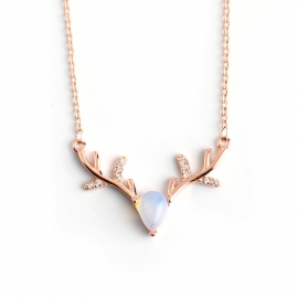 S925 sterling silver moonstone elk necklace micro-studded with diamond deer head antler clavicle chain