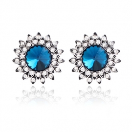European and american style retro silver with diamond round sunflower crystal earrings earrings womens fashion trend earrings