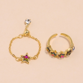 Fashion new ins retro premium ring simple cold color diamond five-pointed star opening adjustable ring