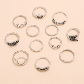 Ring set european and american jewelry retro fashion personality exaggerated leaf knot geometric pattern explosion style 12-piece set