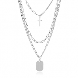 European and american trendy fashion hip-hop ins wind clavicle chain net red personality multi-layer cross tag sweater necklace