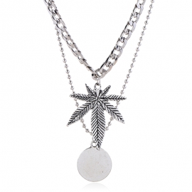 European and american ins harajuku hip hop punk personality necklace fashion retro trend new multilayer disc maple leaf necklace