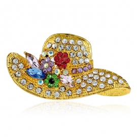 Fashion hat with diamond brooch pin