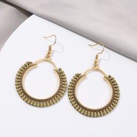 Original new earrings, retro woven hand-threaded earrings, bohemian round earrings