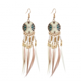 Bohemian ethnic style earrings vintage feather earrings african tribes indian performance long earrings