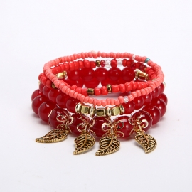 Ebay amazon hot selling european and american ethnic style multilayer elastic small fresh fashion pendant leaf bracelet