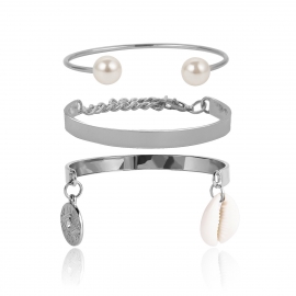 European and american cross-border jewelry, simple geometric eye embossed jewelry, female temperament pearl shell glossy set bracelet