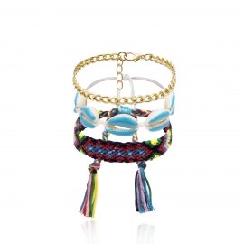 European and american cross-border jewelry handmade embossed chain bracelet women ethnic style woven painted oil shell multilayer bracelet