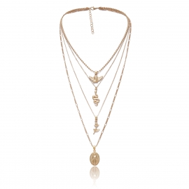 European and american cross-border jewelry, vintage angel round brand necklace, simple rose jesus multi-layer versatile sweater chain