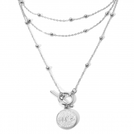 European and american cross-border jewelry retro wild round bead necklace sweater chain female personality portrait embossed multilayer necklace