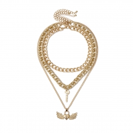 Creative new necklace exaggerated personality love peach heart lock necklace female valentines day multilayer body chain