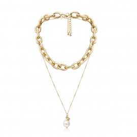 European and american cross-border jewelry creative pearl multilayer necklace set fashion exaggerated chain stacking necklace