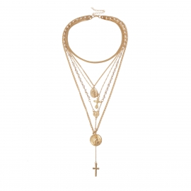 European and american cross-border jewelry, creative imitation pearl mix and match item, retro multi-layer embossed cross sweater chain