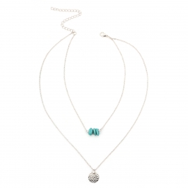 European and american cross-border fashion street photography, beautiful new money decoration, simple turquoise metal strip sequin pendant necklace