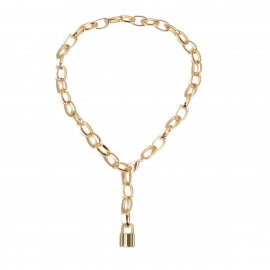 European and american cross-border jewelry personalized geometric pendant tassel necklace female creative retro lock-shaped adjustable necklace