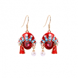 S925 silver needle earrings female net red pearl national style earrings temperament knife ma dan peking opera mask earrings