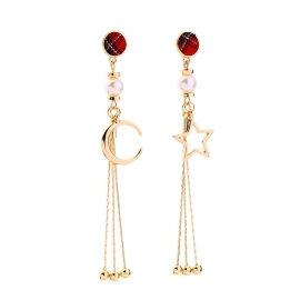 S925 silver needle asymmetric star and moon earrings female long earrings without pierced earrings 2020 new trendy earrings
