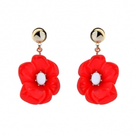 Elegant red resin flower earrings temperament european and american fashion trendy wild earrings